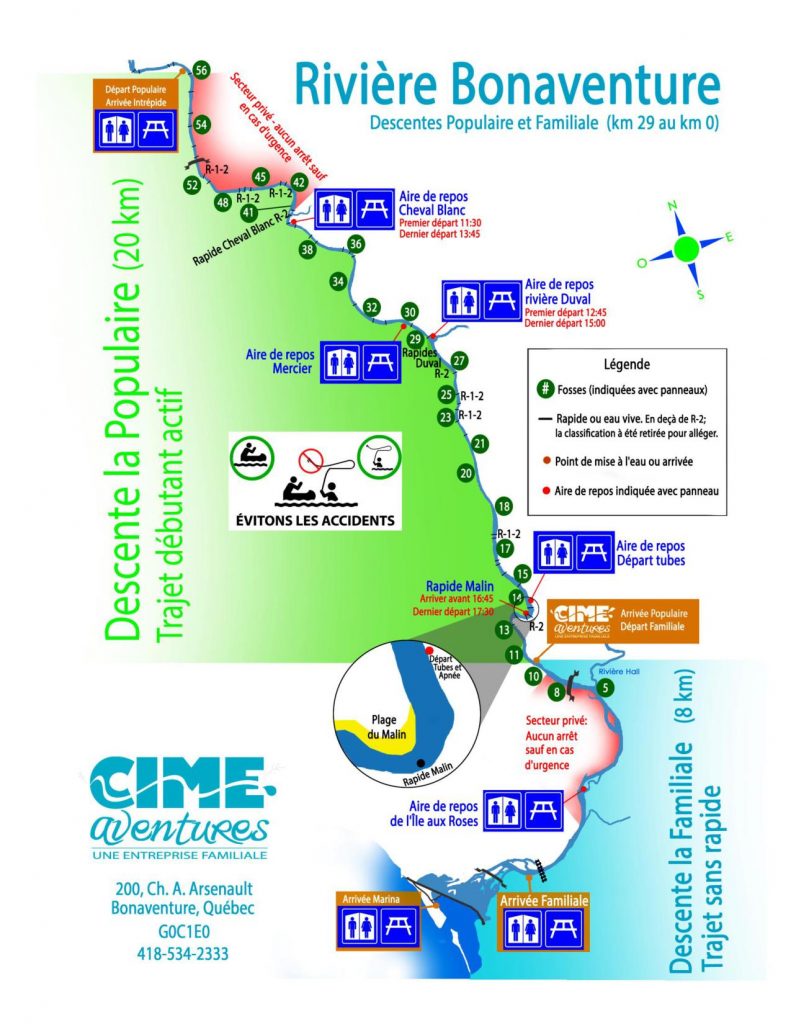 Une carte expliquant la rivière Bonaventure pour les participants de la descente la familiale